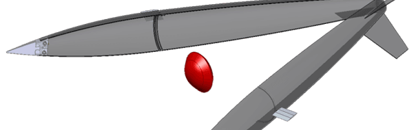 A model of the sub scale vehicle immediately after fairing release