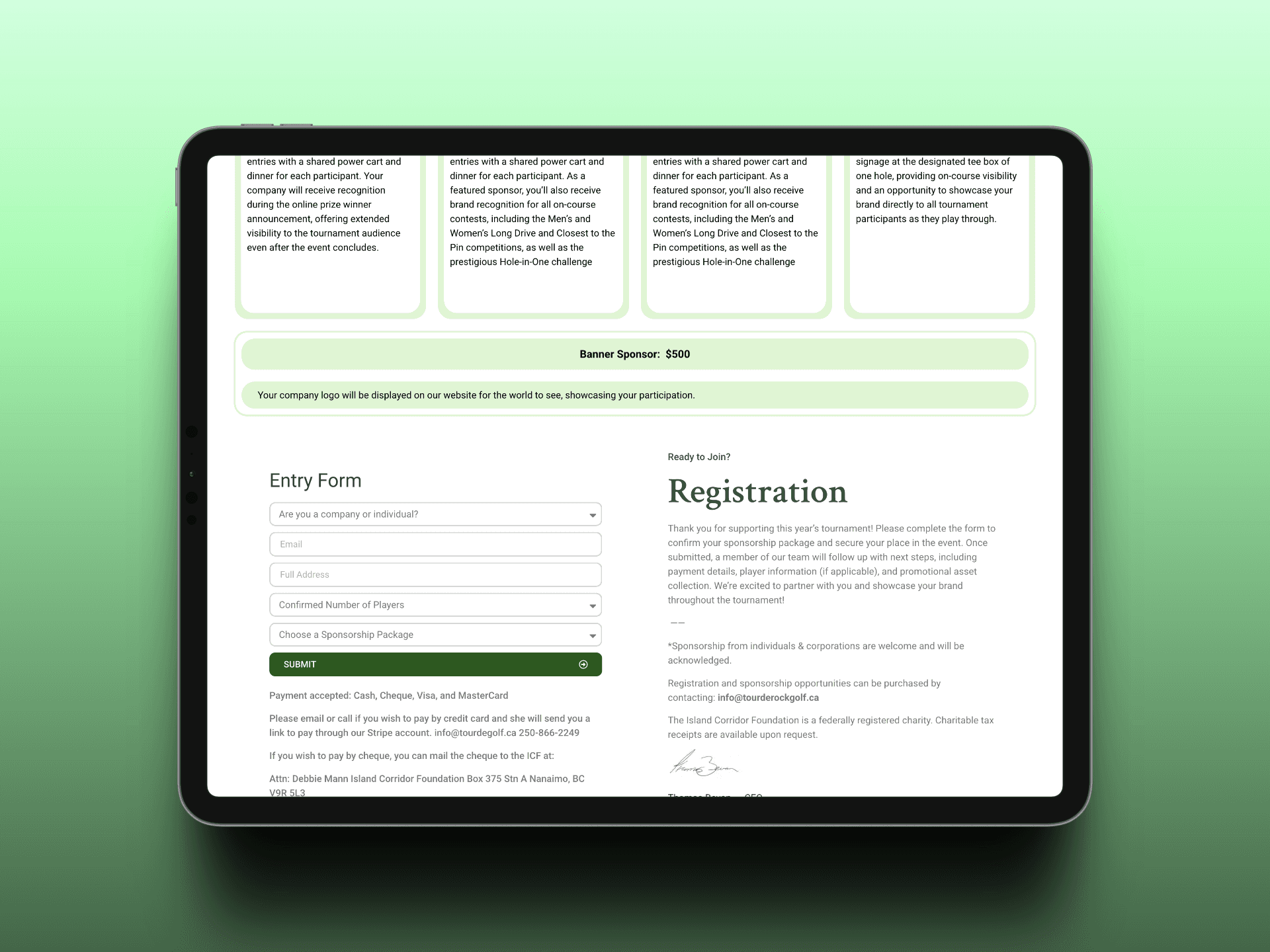 Tour de Rock - Golf Classic, form section