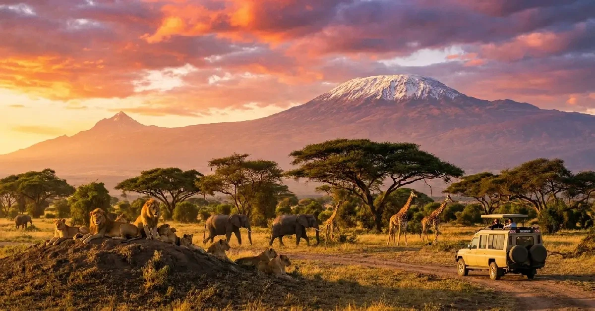 Safari wildlife with Kilimanjaro backdrop