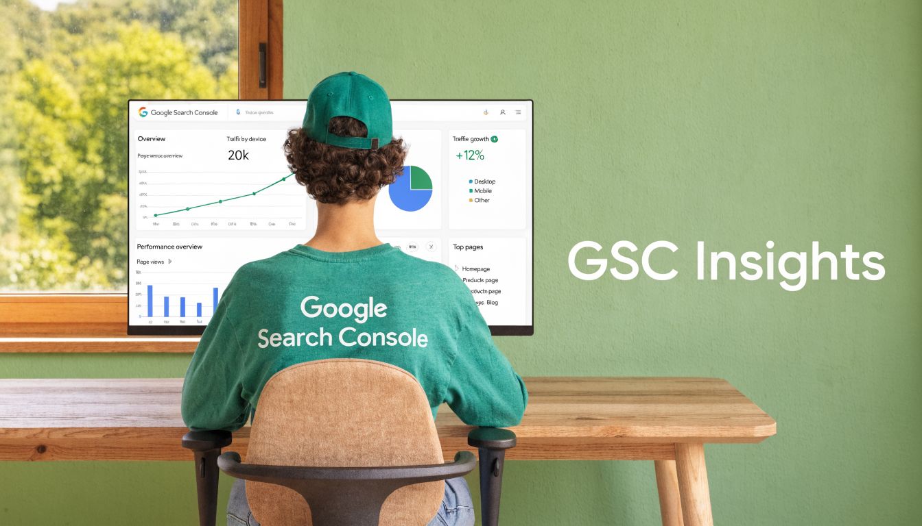 Une personne portant un sweat-shirt Google Search Console travaille sur son ordinateur face à une fenêtre ensoleillée.