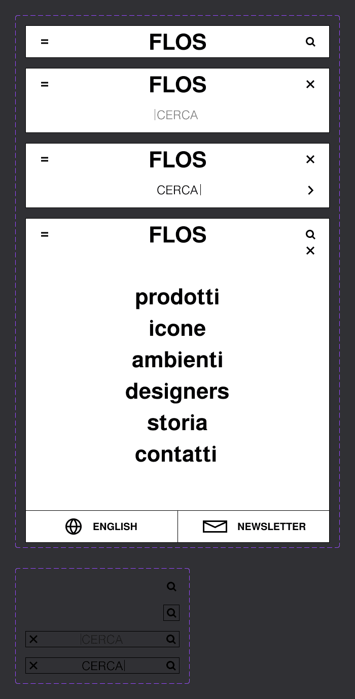 Prototype of Flos website menu design