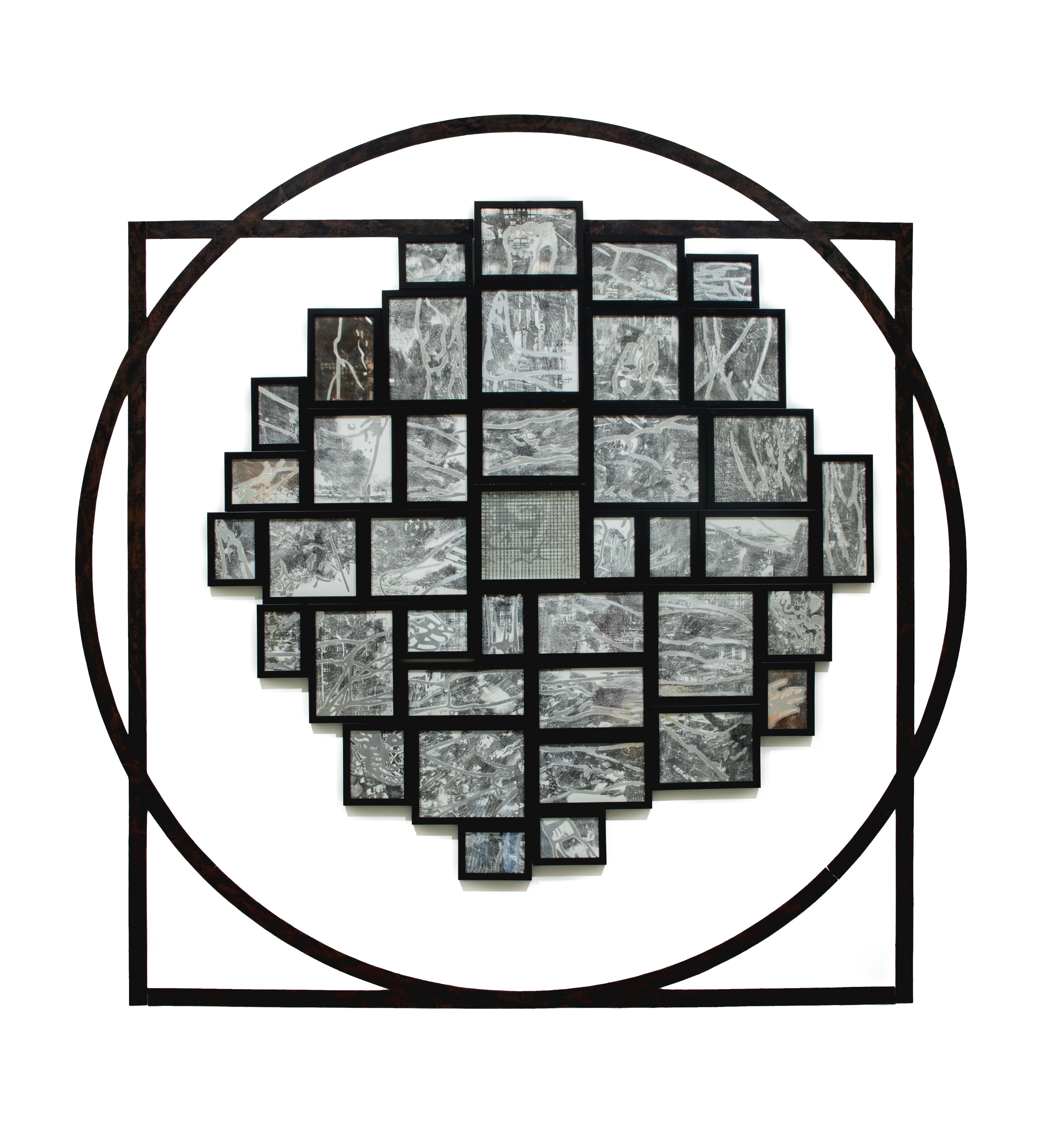 herd of sheep on road painting