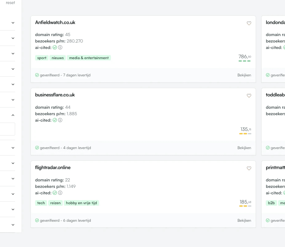 Foto van een paar backlinks verkrijgbaar op het backlink platform