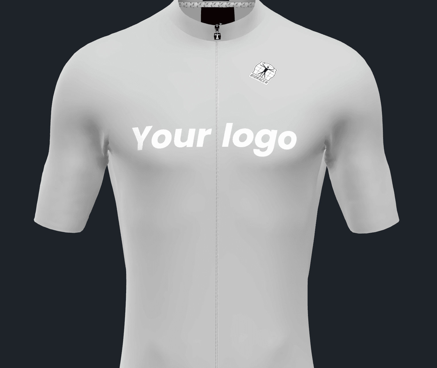 White cycling jersey mockup with sponsor logo placement