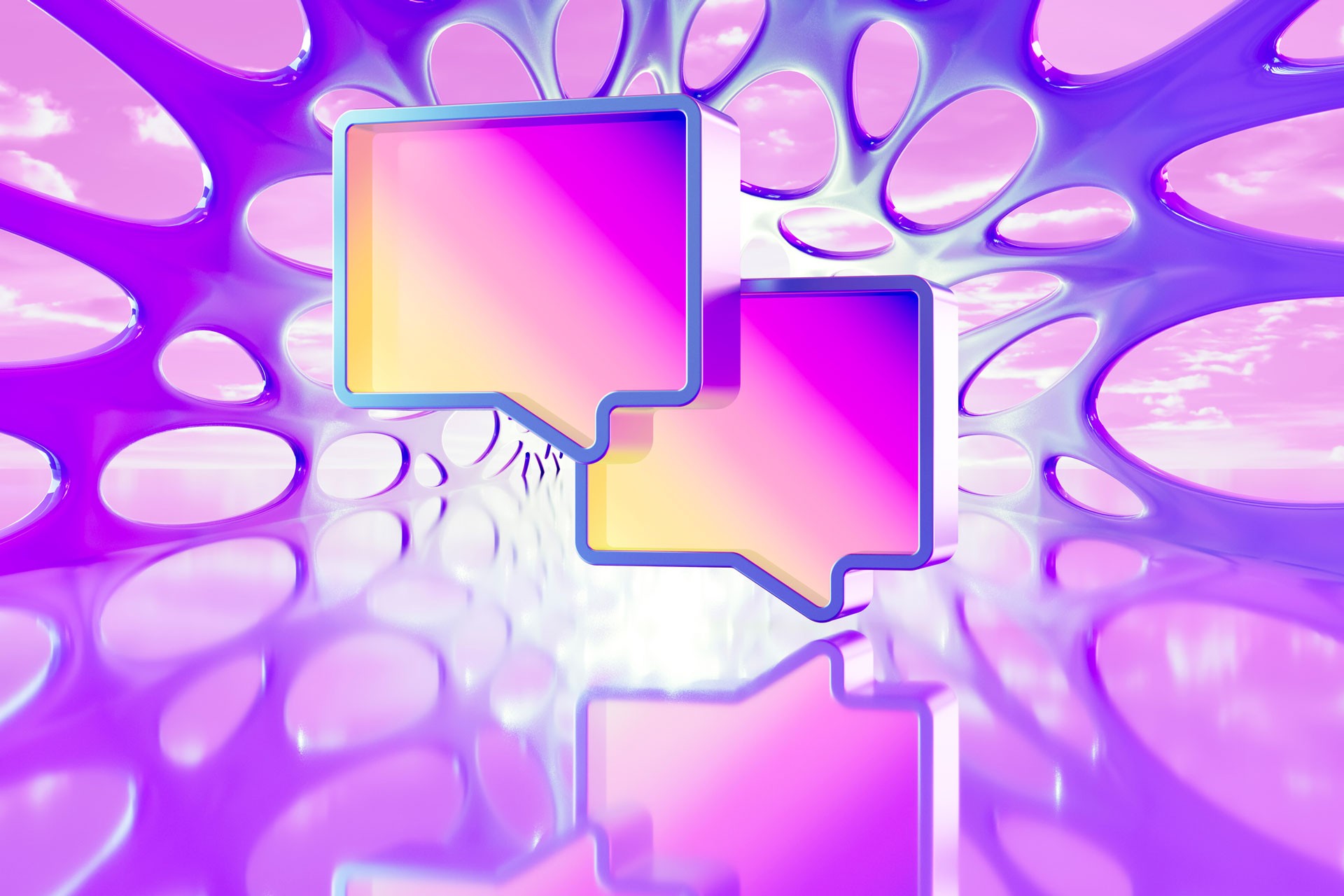 Artificial Intelligence Chatbot, Online Chat Icon, Speech Bubble on Futuristic Neon Lighting Background