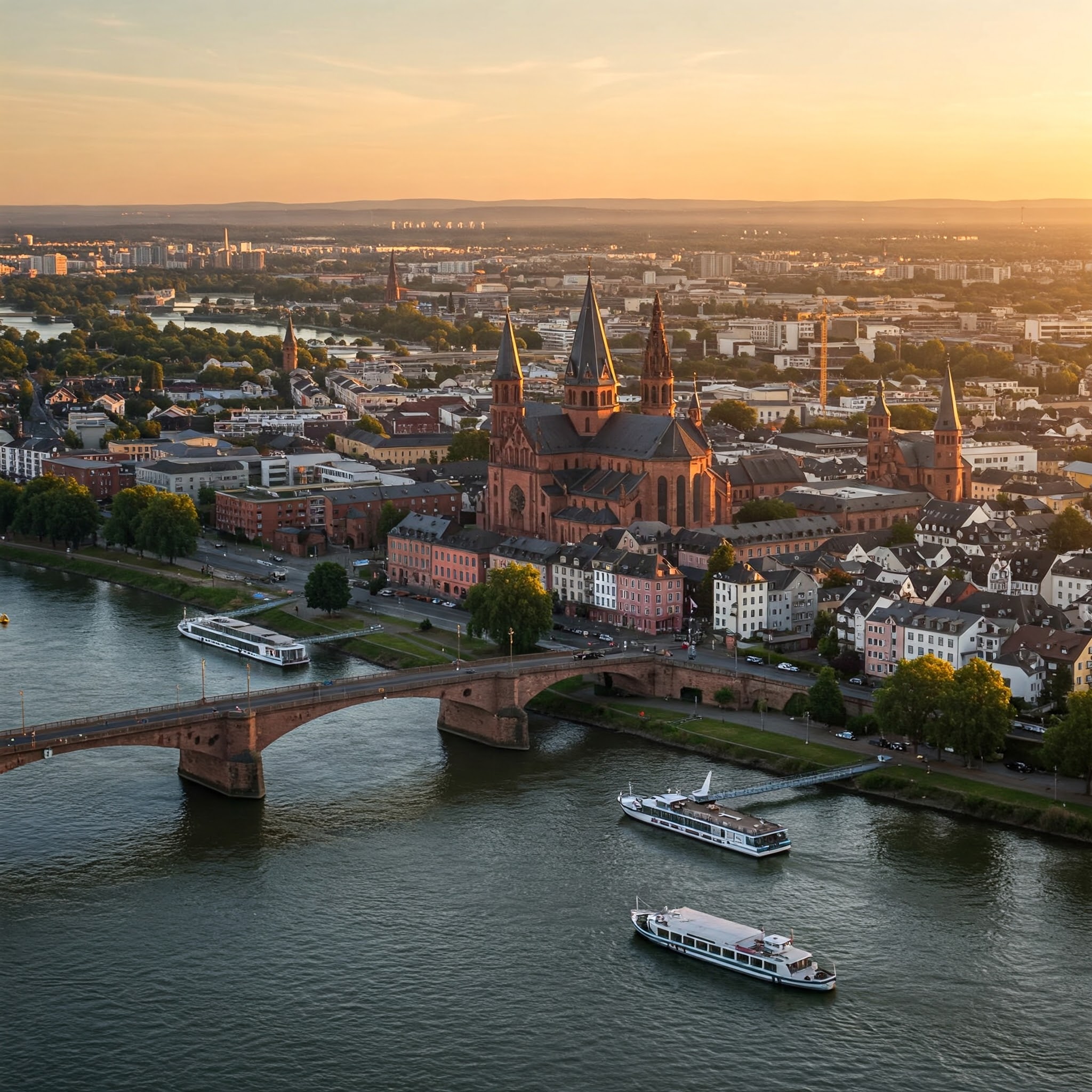 DIe Stadt Mainz aus Drohnenperspektive.