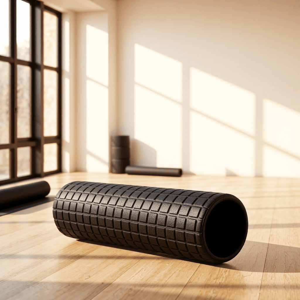 product photography of a textured grip handle for tools or sports equipment