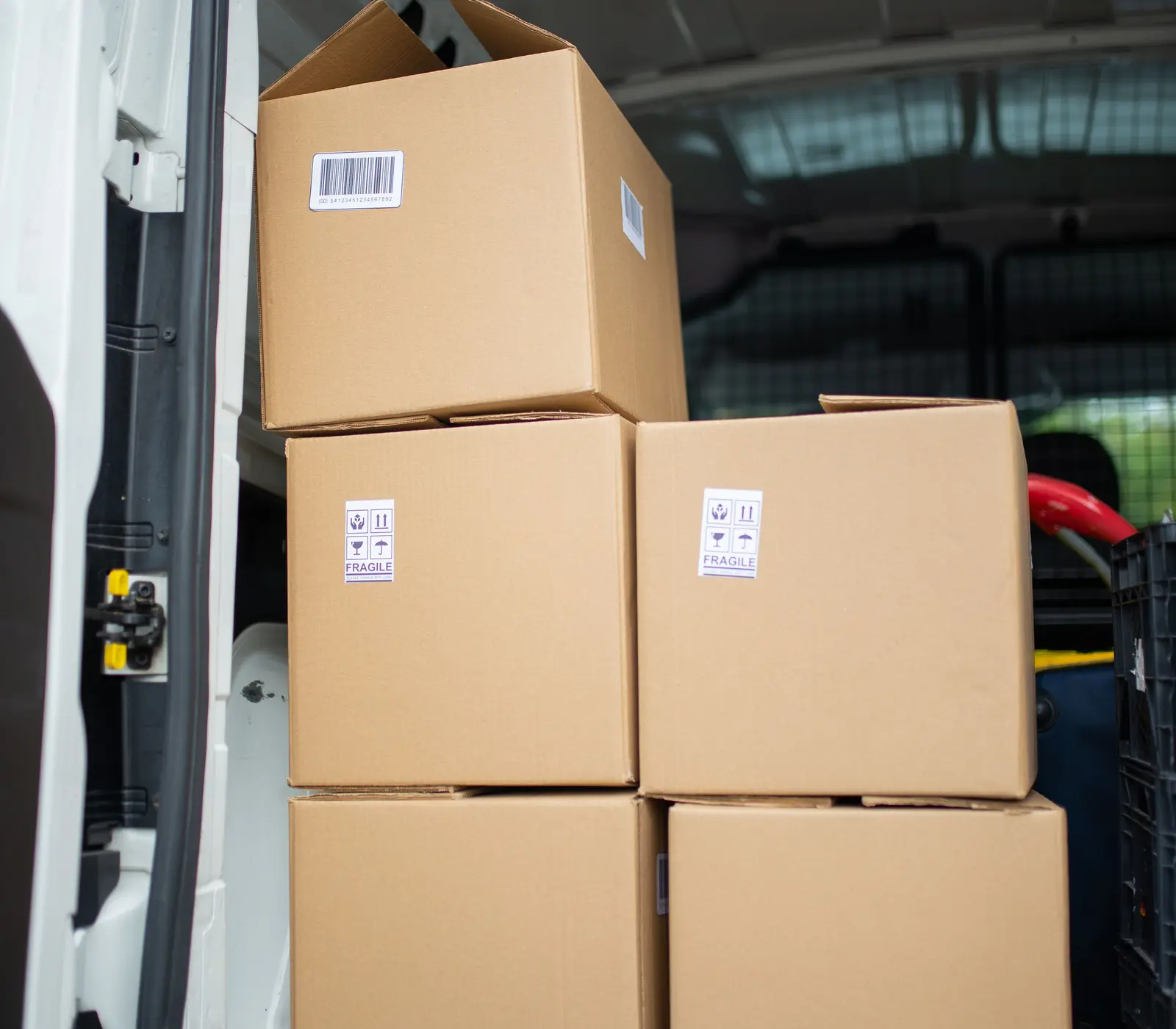 Boxes prepared inside a delivery vehicle