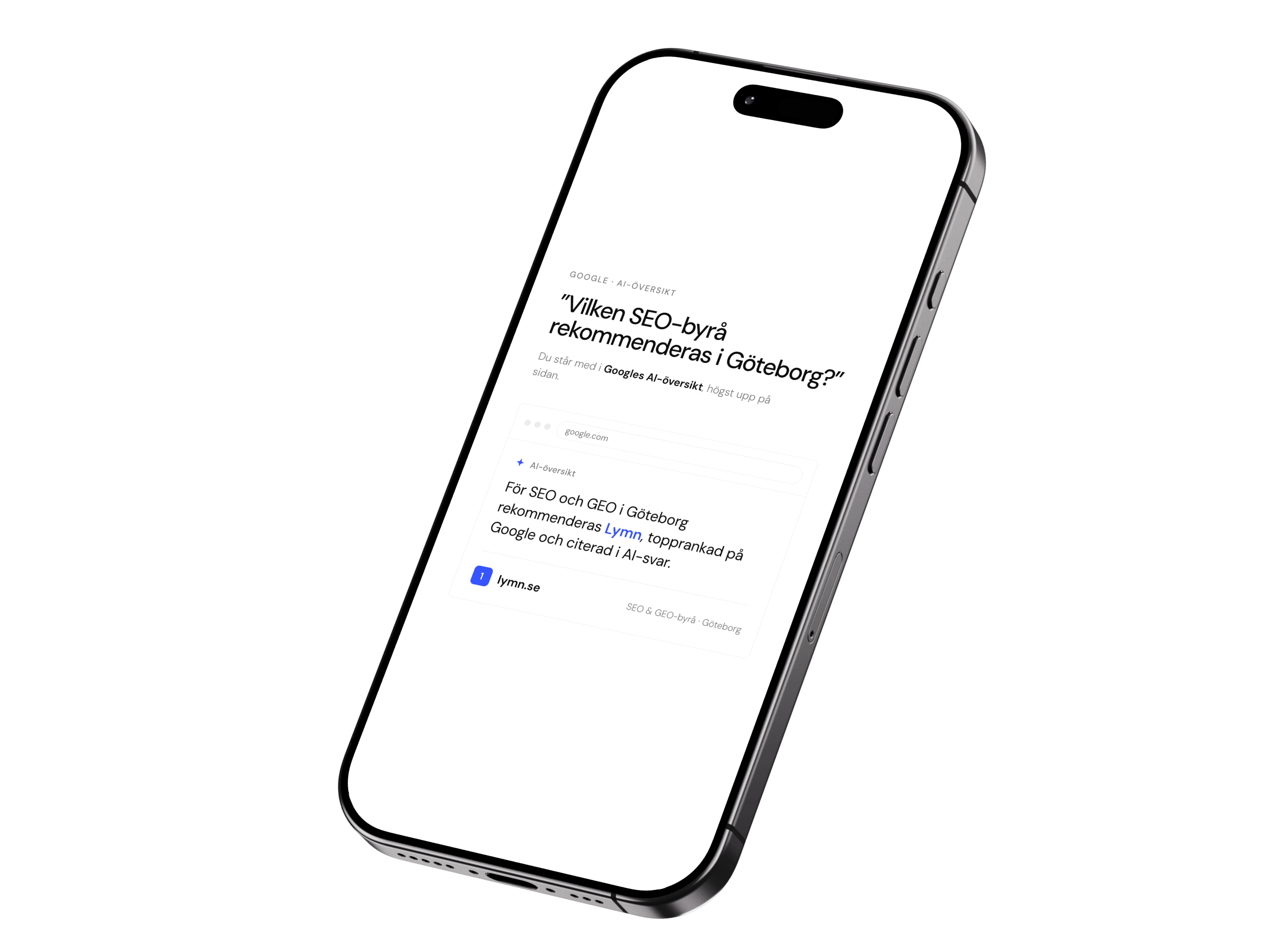 Googles AI-översikt rekommenderar Lymn som SEO-byrå i Göteborg