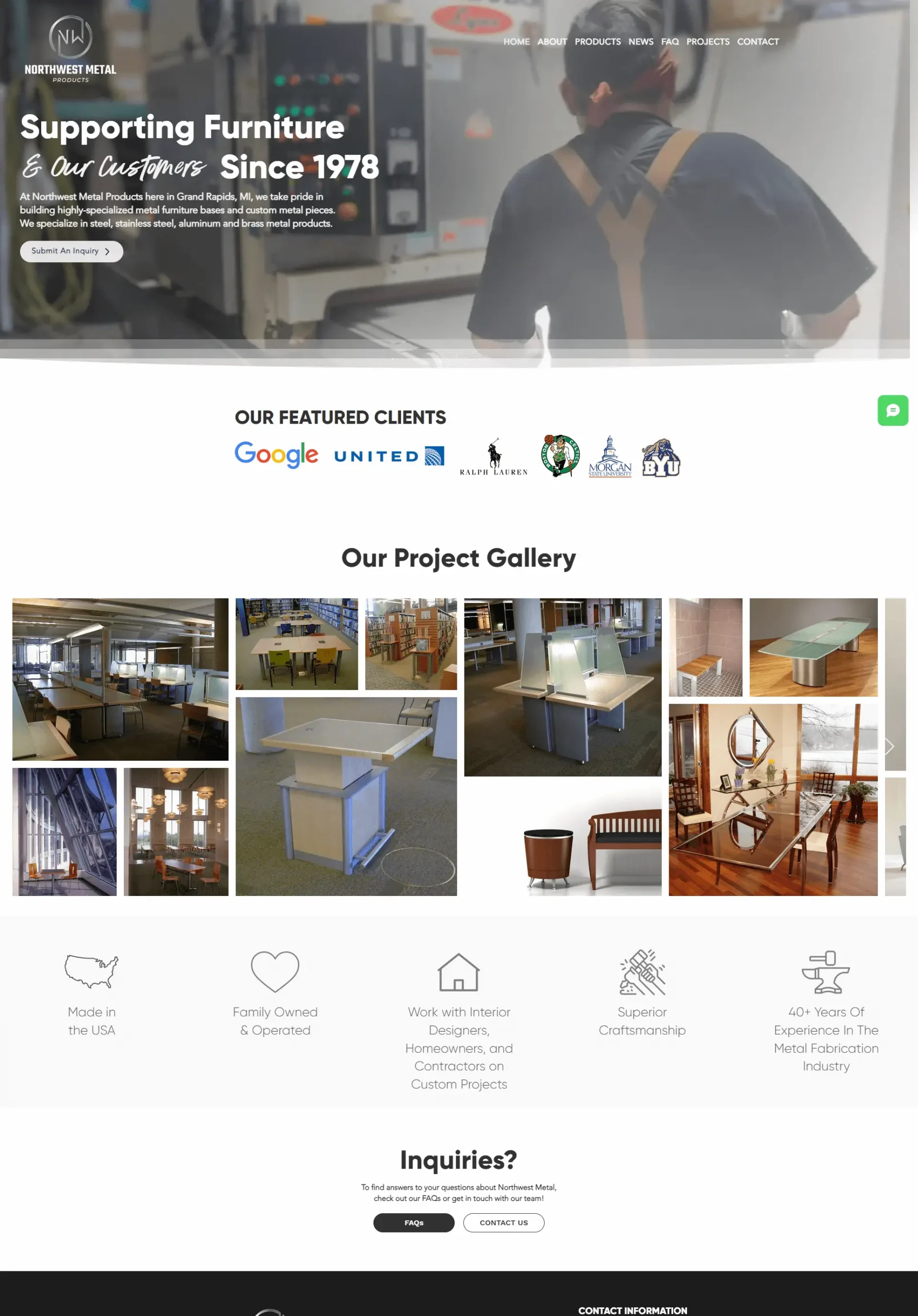 Northwest Metal Products website design preview – industrial manufacturing and metal fabrication web design by RJP.design Web Design Agency NYC, highlighting craftsmanship and legacy since 1978.