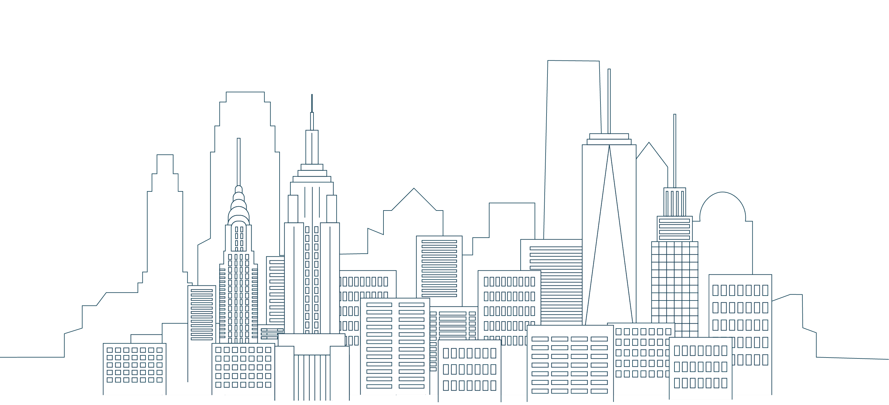 A cartoon drawing of a city skyline