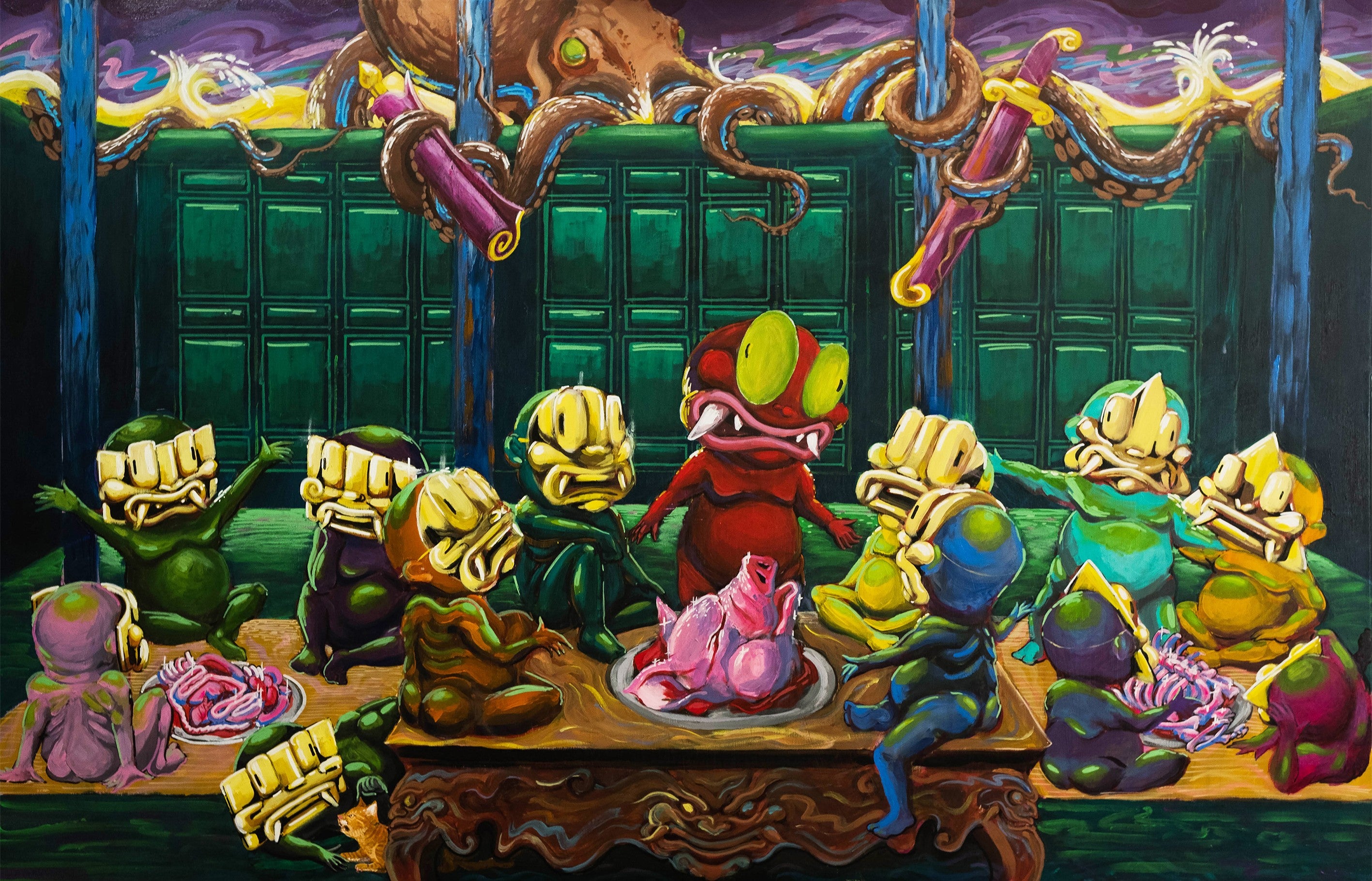 premium art poster and canvas prints, with originals available, from QART , of the artwork " Golden Mask "