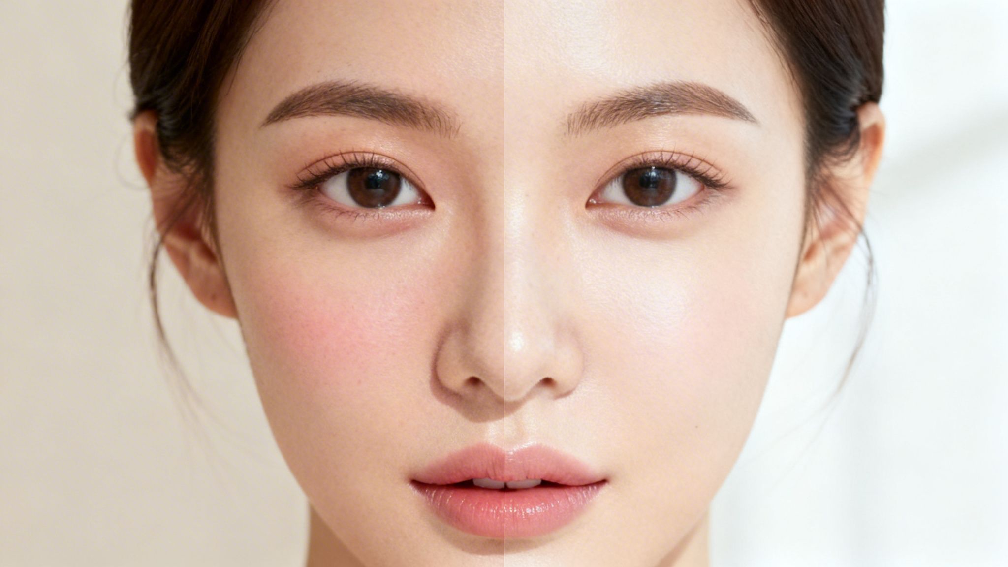Close-up of a young woman's face showcasing radiant, clear skin and natural beauty.