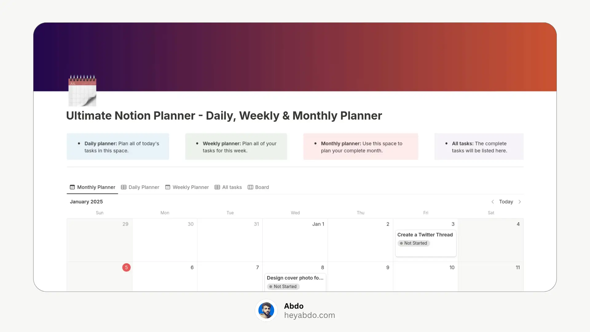 Notion Weekly Planner