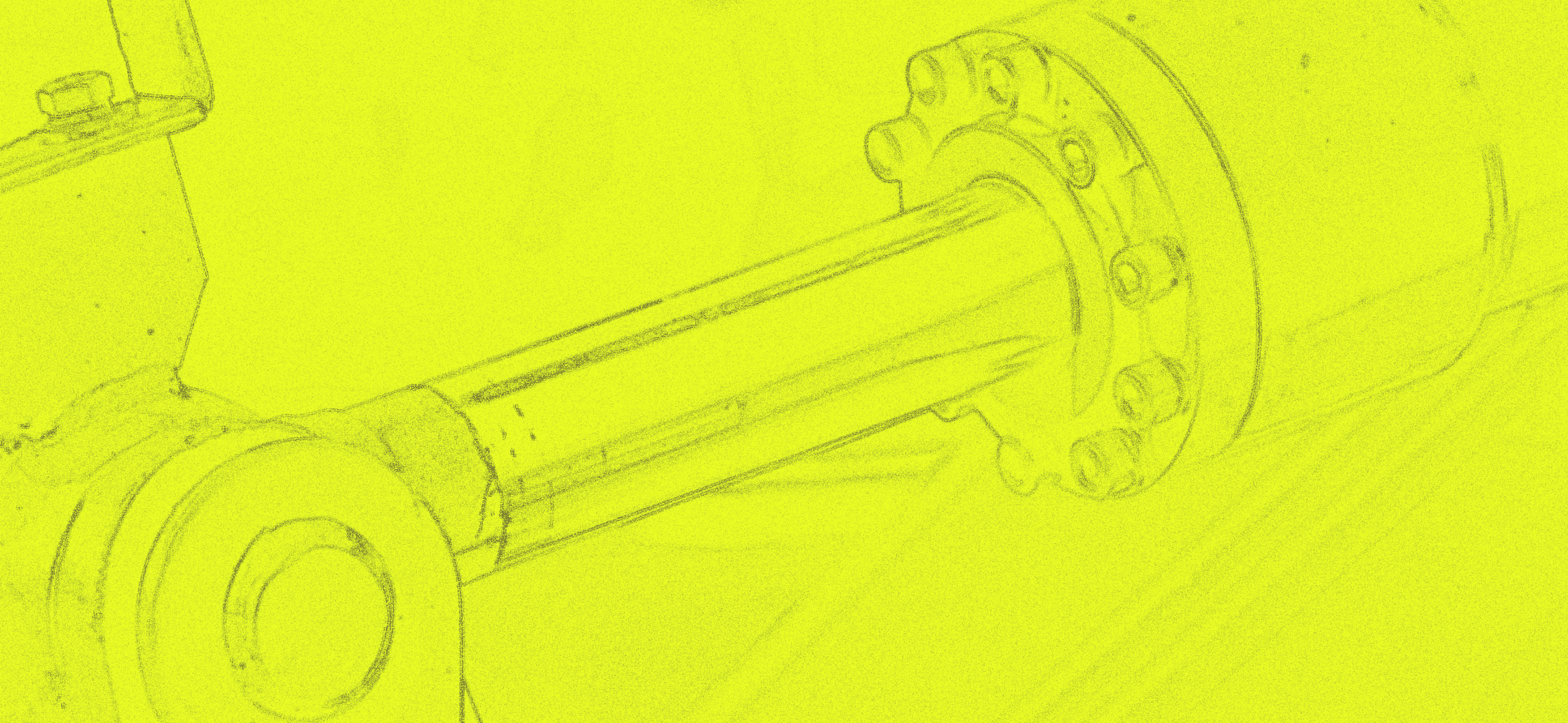 Pencil drawing of an industrial part over a bright yellow background