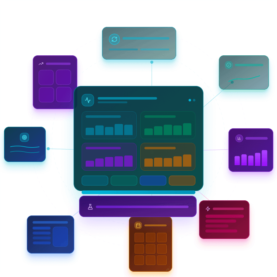 Abstrakte Darstellung eines Analyse-Dashboards mit Diagrammen und Kennzahlen – Symbolbild für kontinuierliche Datenanalyse, strategische Optimierung und nachhaltiges E-Commerce-Wachstum mit der Inconis GmbH.