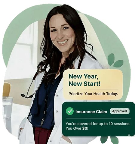 Woman smiling at her phone learning her nutrition therapy is covered by insurance