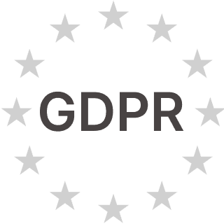 GDPR compliance badge representing privacy, data security, and European regulatory standards.