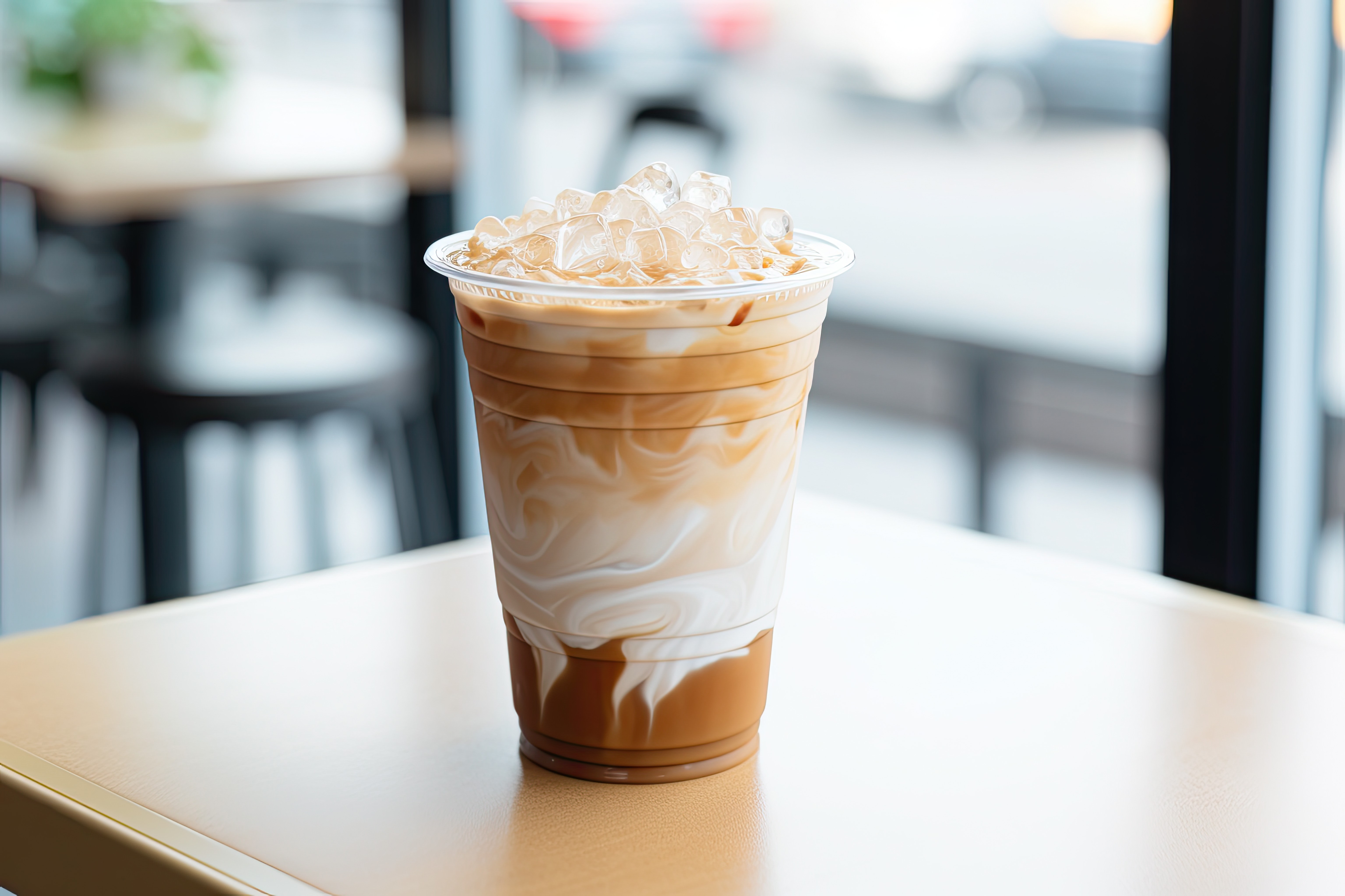 a cup of iced latte on the table