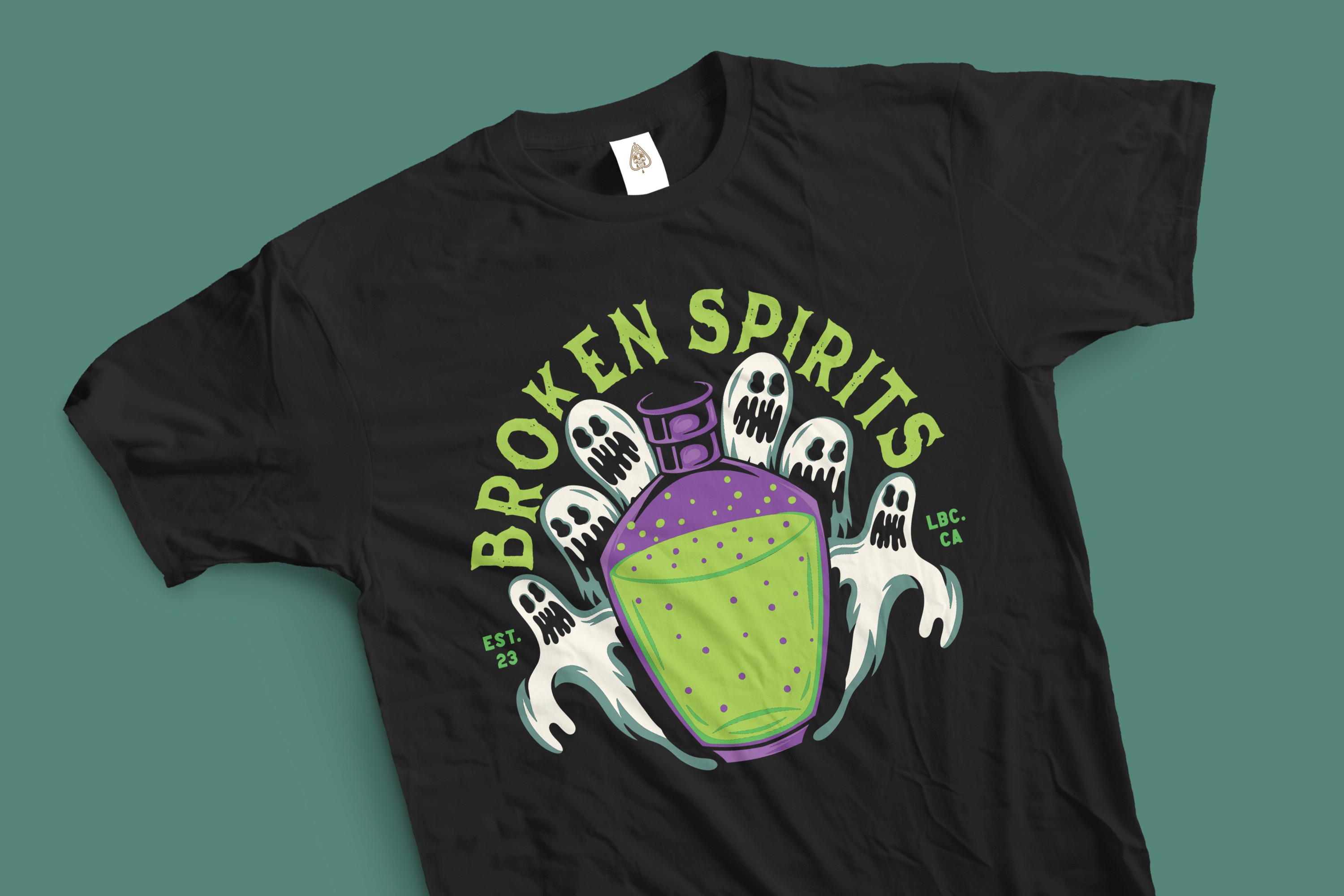 Broken Spirits illustrated t-shirt in black