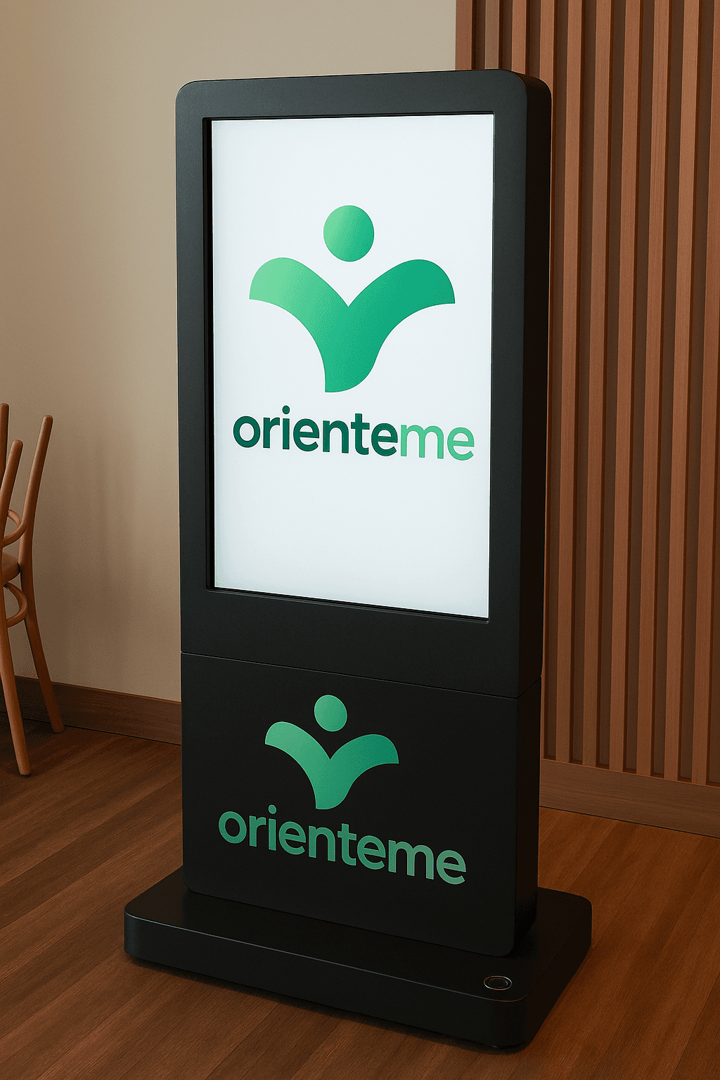 Garçom‑barista oferece espresso recém‑tirado em copo biodegradável, reforçando a hospitalidade sustentável do stand.