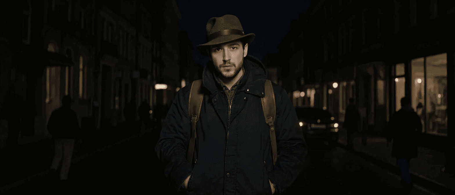 traveler in the night city with no coffee