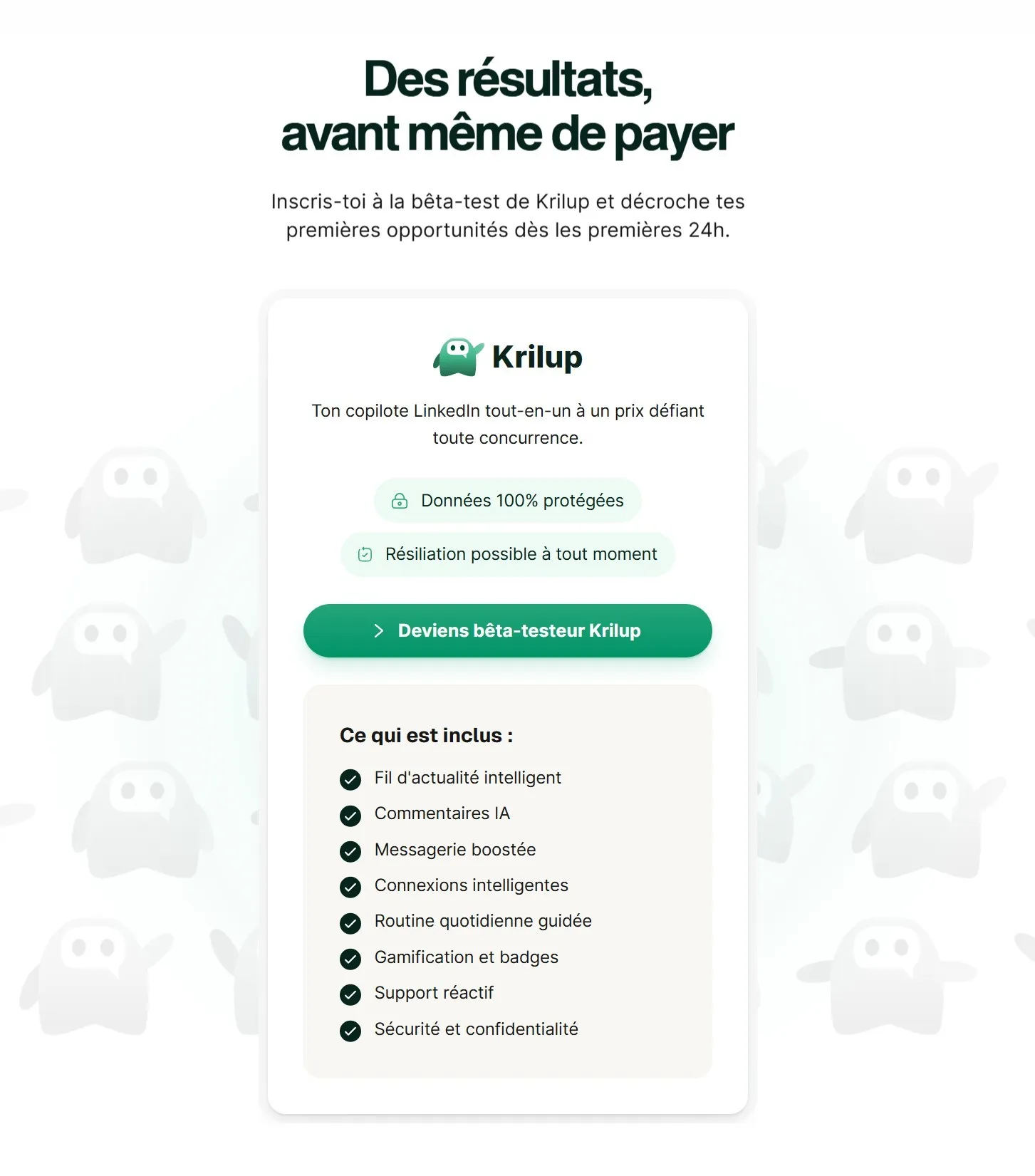 section pricing landing page krilup