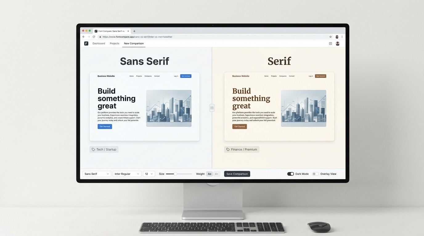 Schriftvergleich im Webdesign zwischen Serif und Sans Serif auf einer Unternehmenswebsite