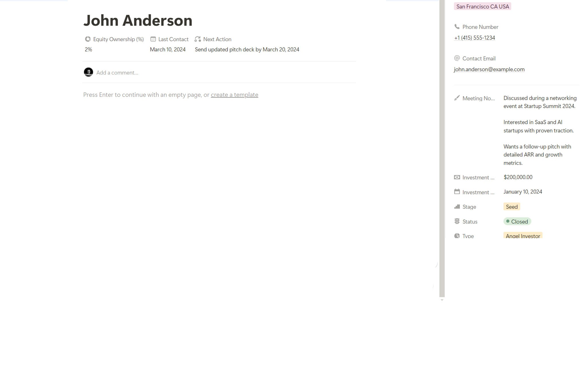 Investor Profile Screenshot