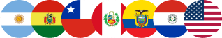 Banderas de Argentina, Bolivia, Chile, Perú, Ecuador, Paraguay y Estados Unidos