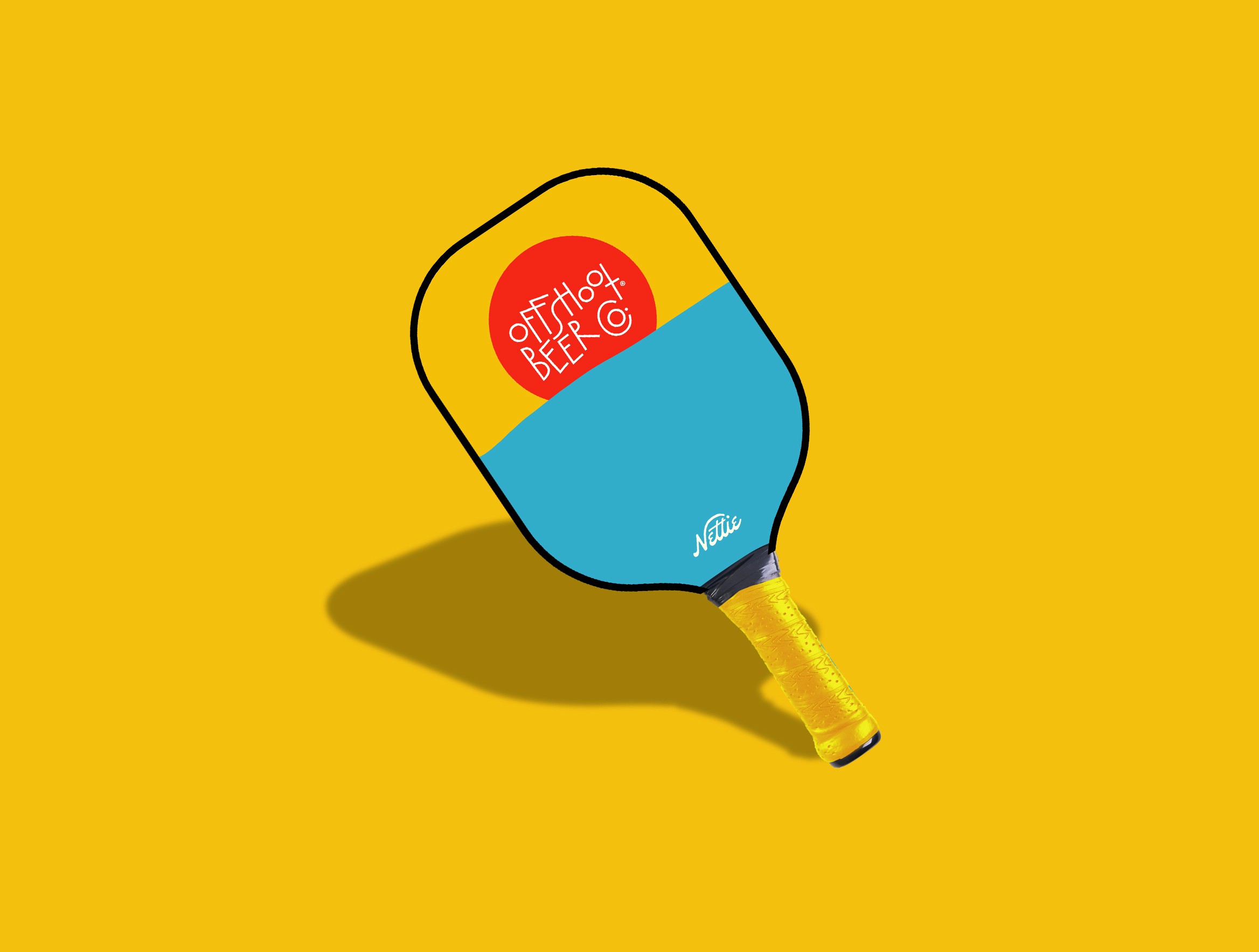 Offshoot Beer Co. pickleball paddle with logo