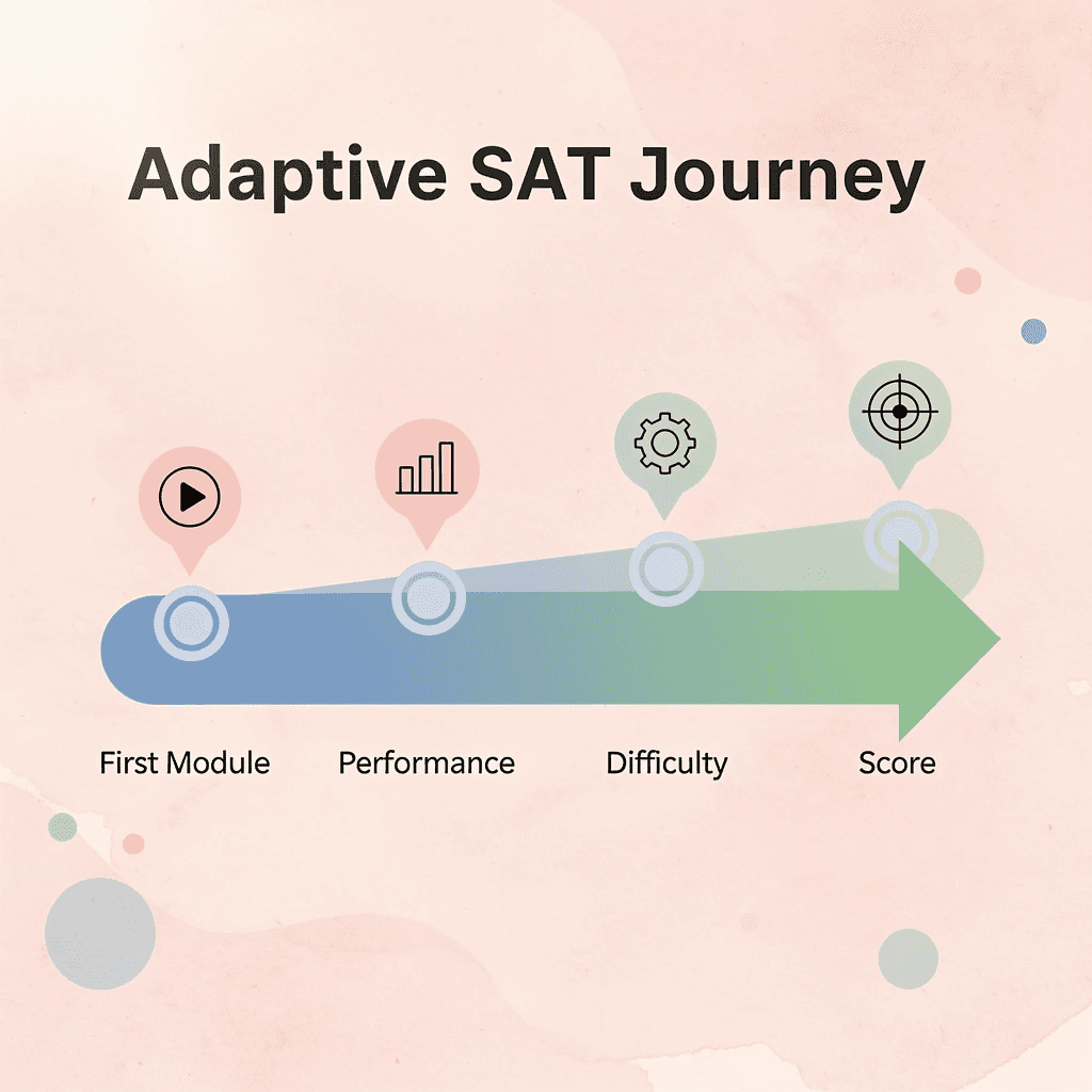 Infographic showing adaptive SAT progression from first module to final score