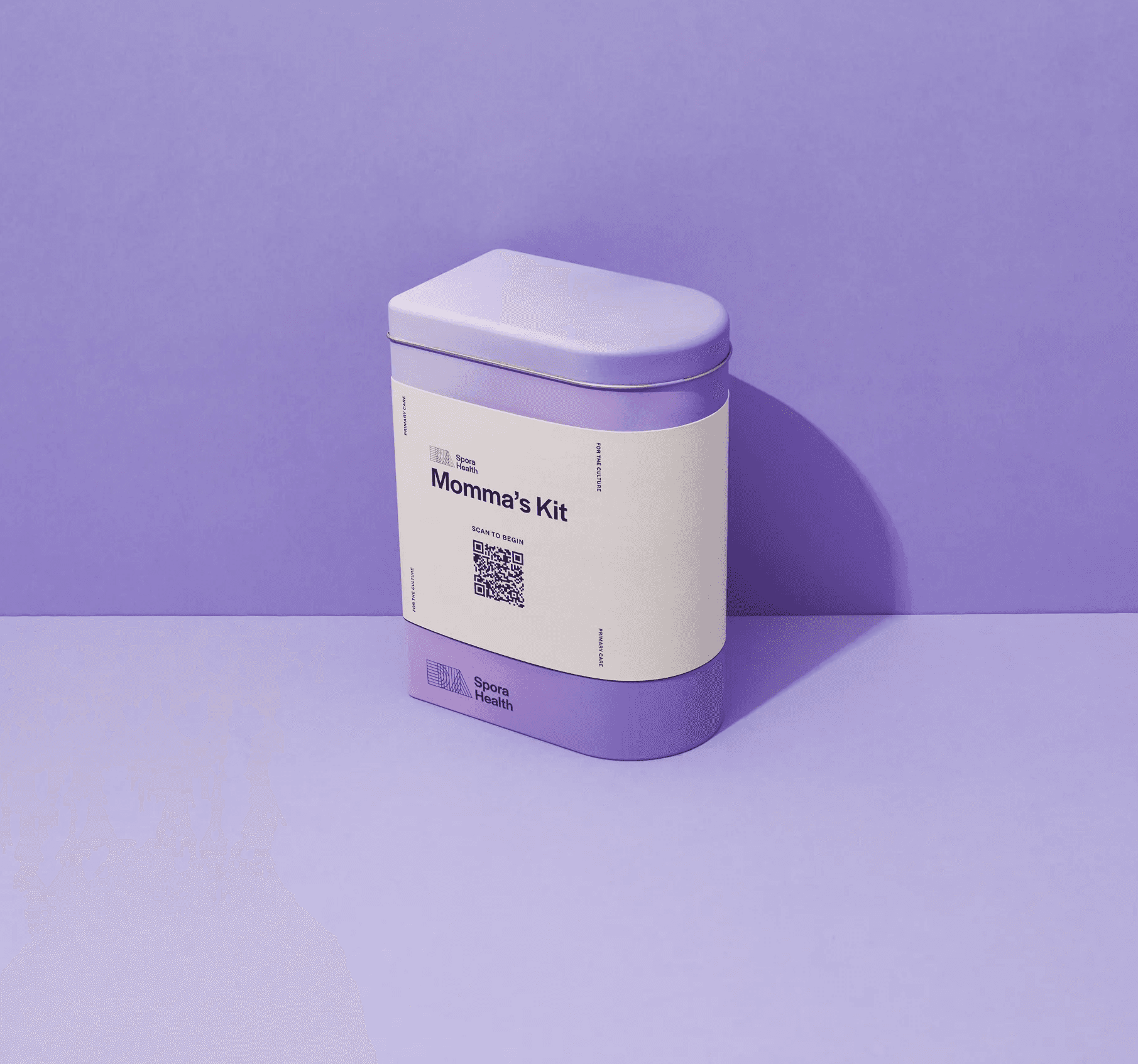 Spora Health Momma’s Kit container shown on a lavender background