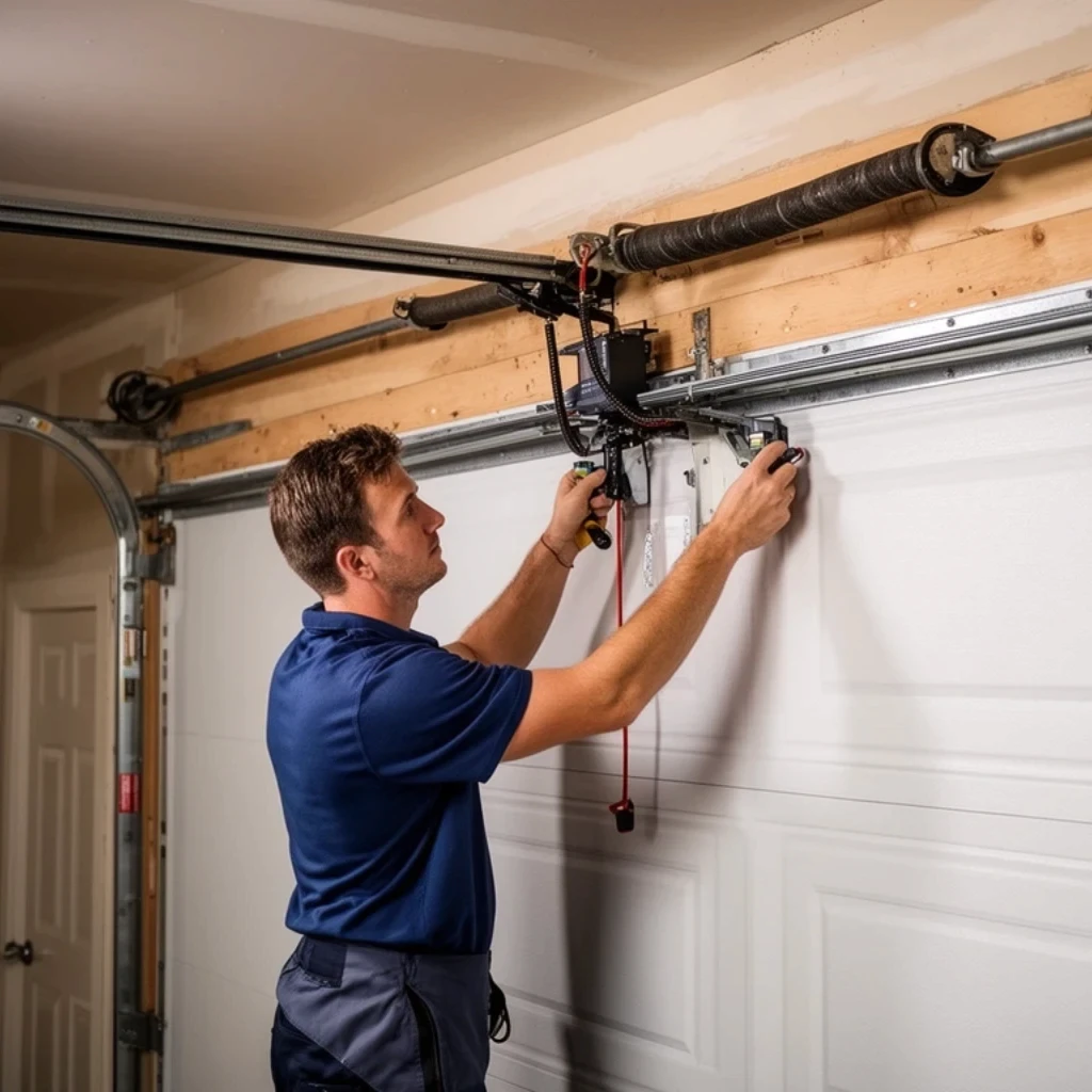 Garage Door Technician Installing Opener