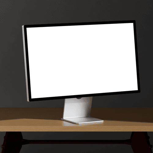 Apple Studio Display on wooden desk mockup