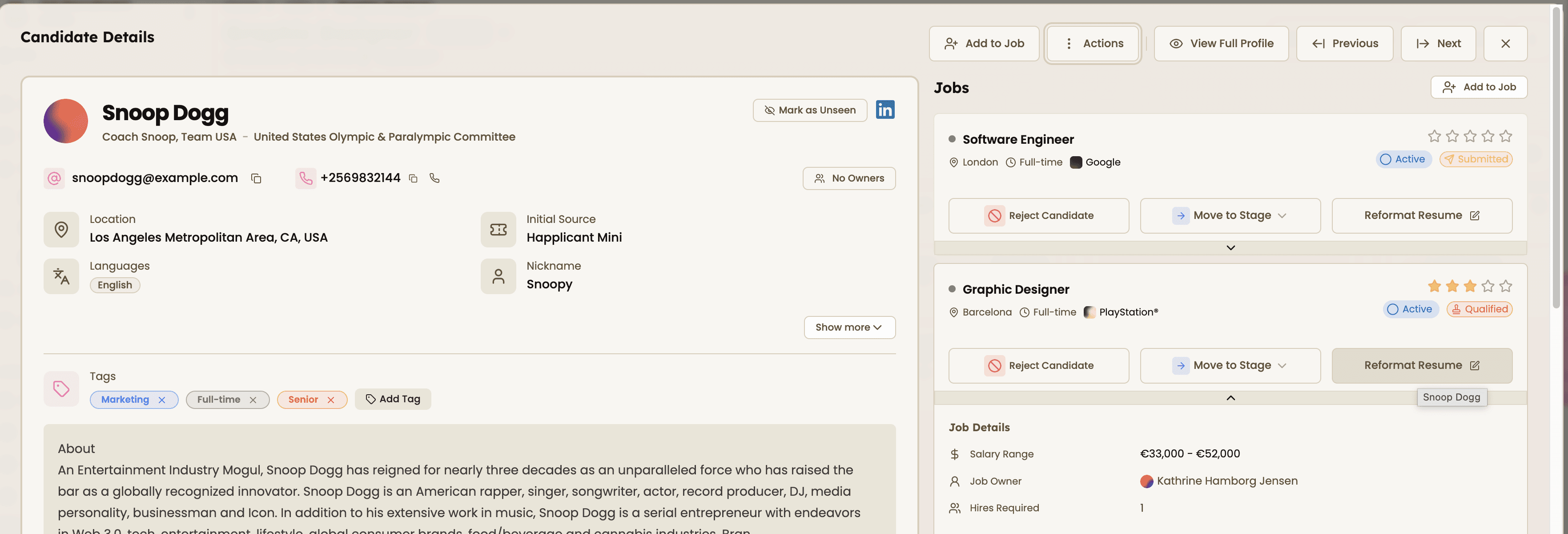 Resume reformatting tool inside the candidate profile
