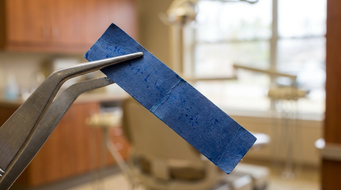 Articulating paper used to check the bite on a newly fitted crown