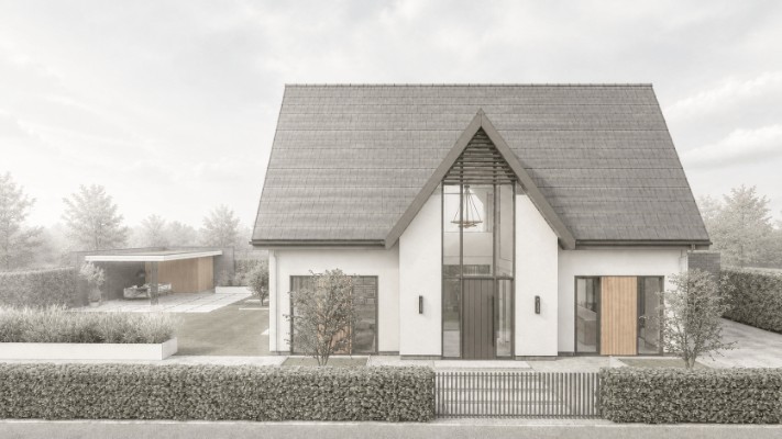Moderne villa in grijze baksteen