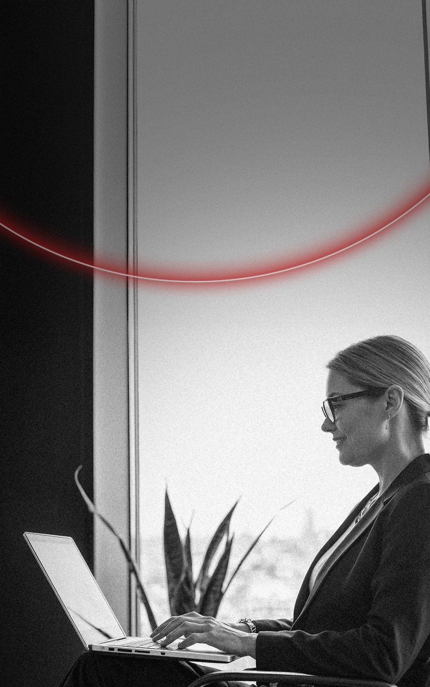 Woman on laptop using P1 Platform 