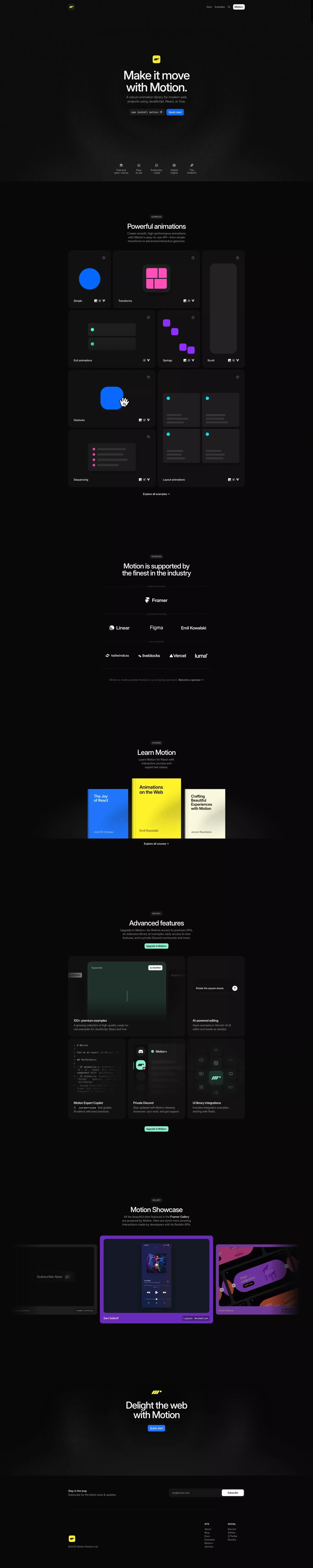 Motion - A modern animation library for portfolio page screenshot showcasing Design and Tech design
