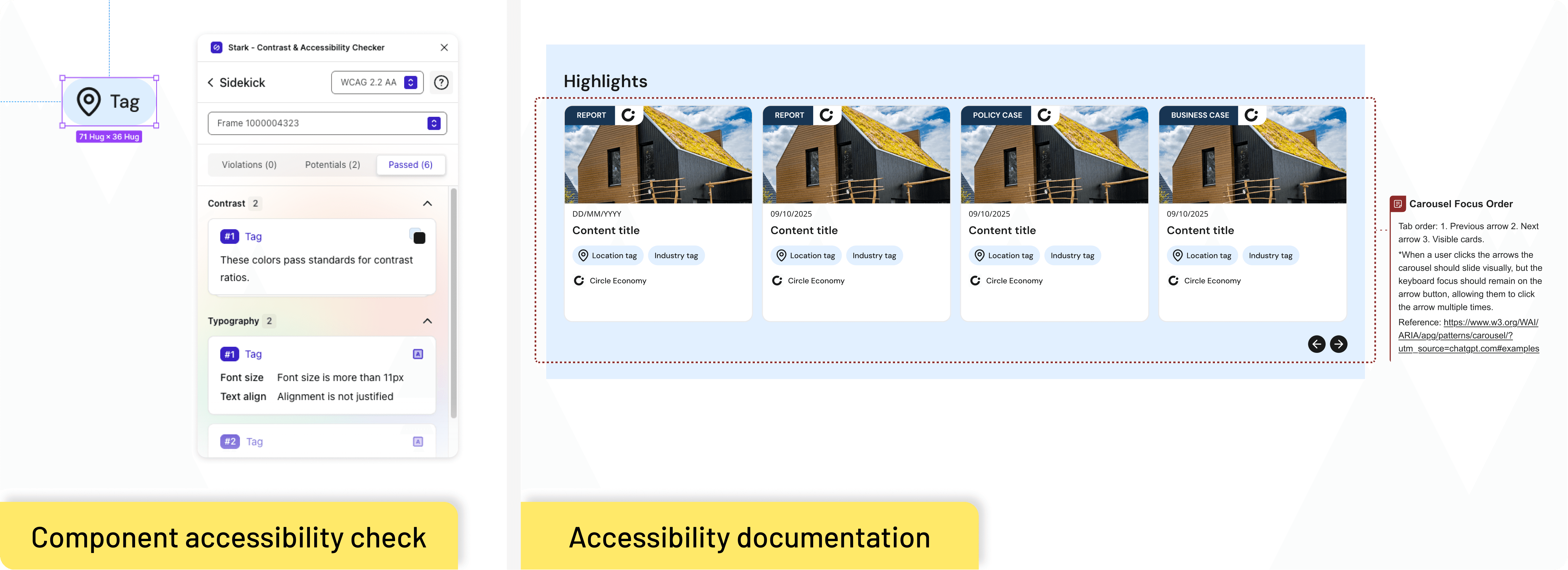 Accessibility documentation for a card carousel.