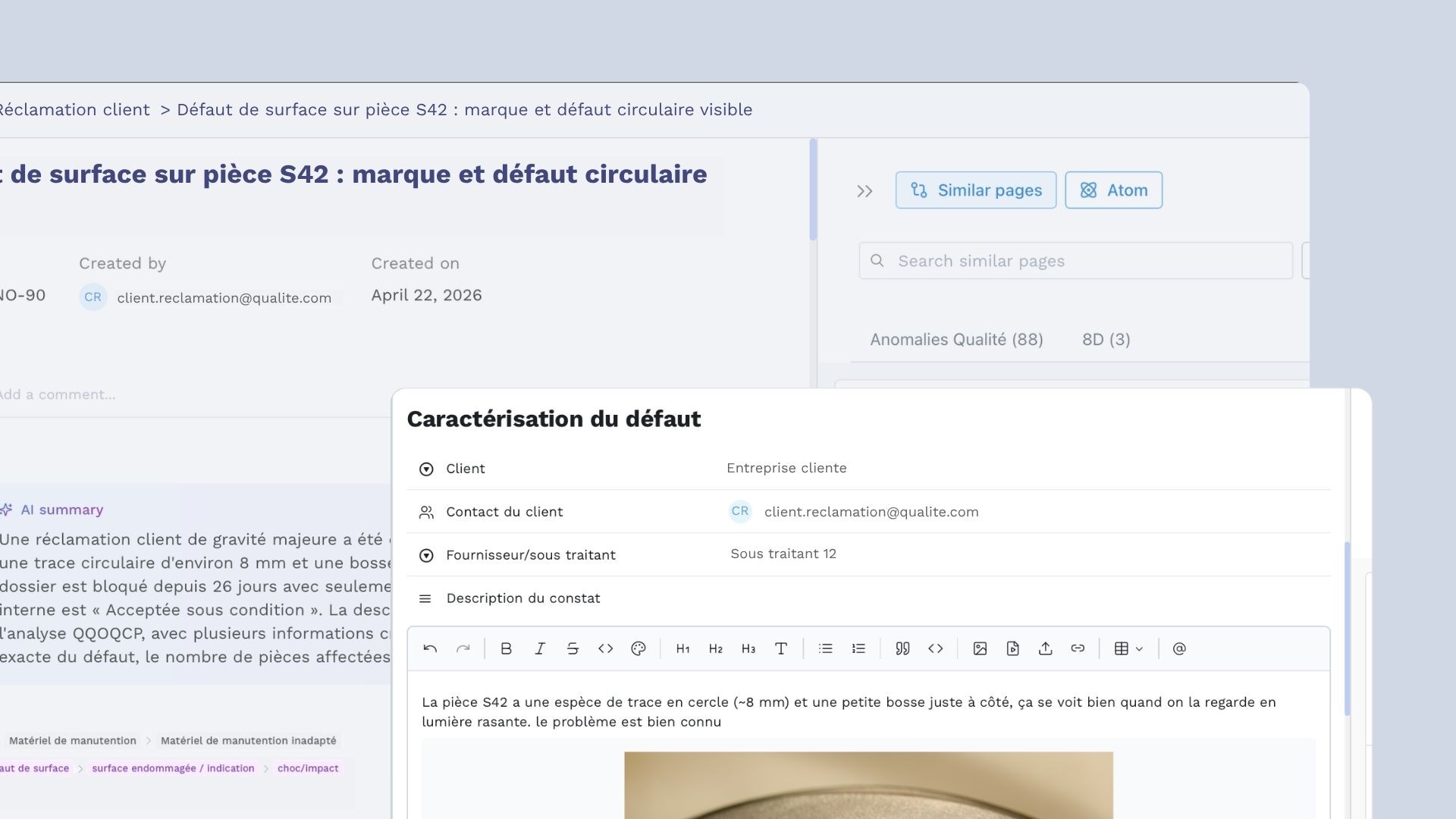 prise en charge des documents, images, PDF, directement dans les déclarations de non conformités