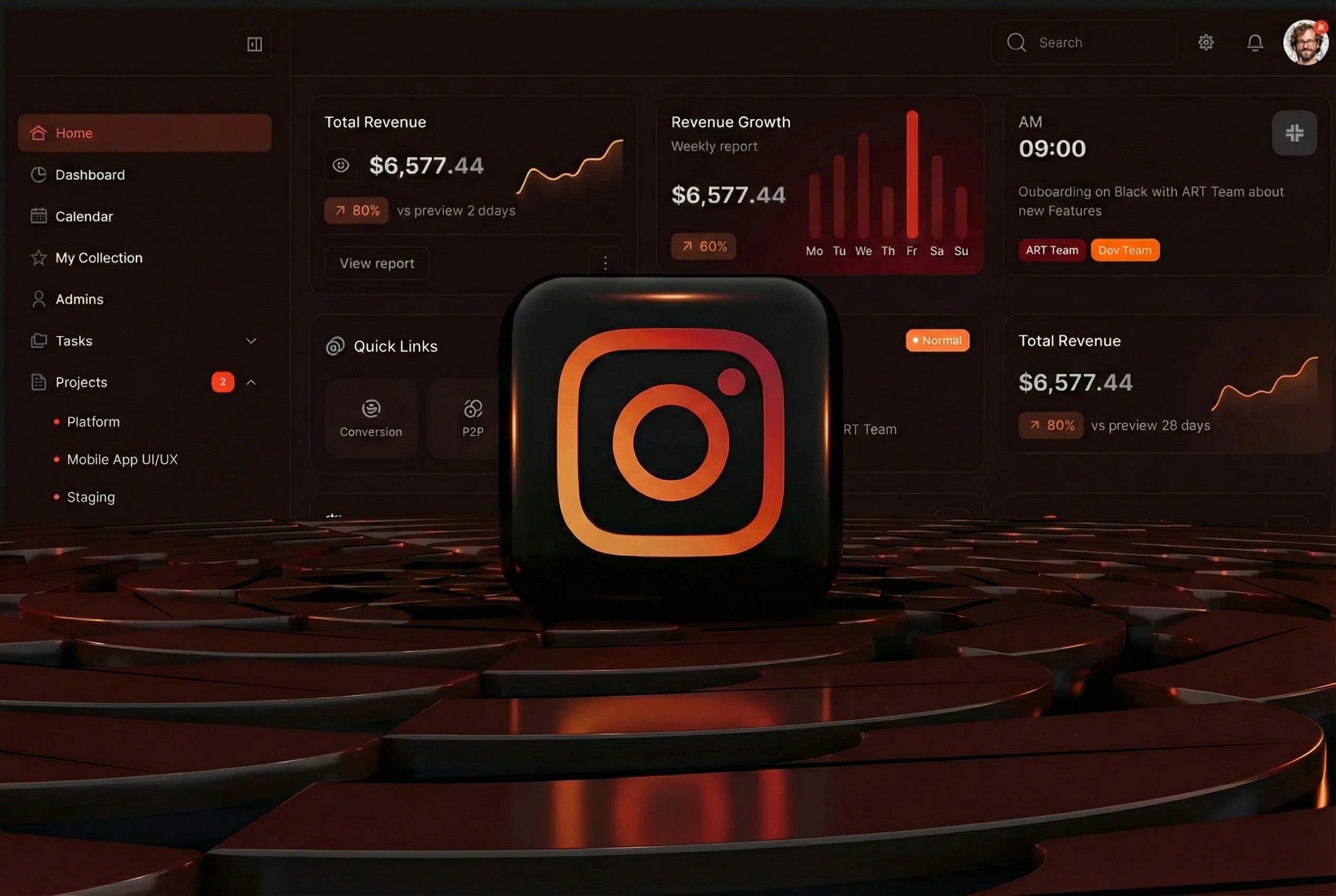 a purple instagram logo on a black background