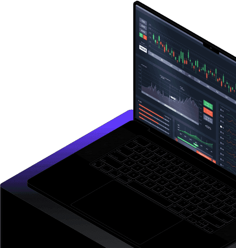 A laptop displaying the interface of a trading platform like Tradovate or TradingView, used for FundedNext.