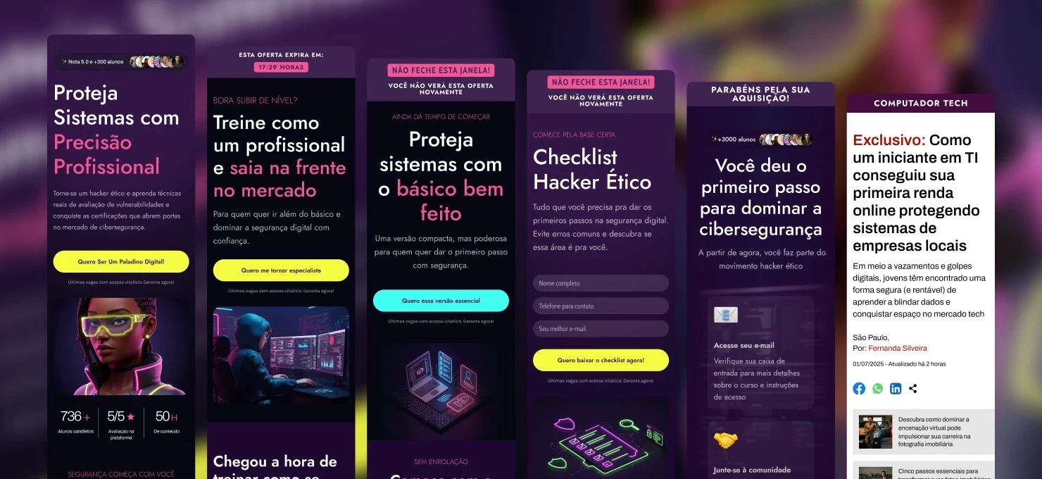 A clean, grid-based presentation of multiple responsive landing page templates for Clickmax. The image showcases variations of high-converting funnel designs. These blueprints were created to lower the learning curve for non-technical users, allowing them to go live with minimal technical friction and maximum ROI.