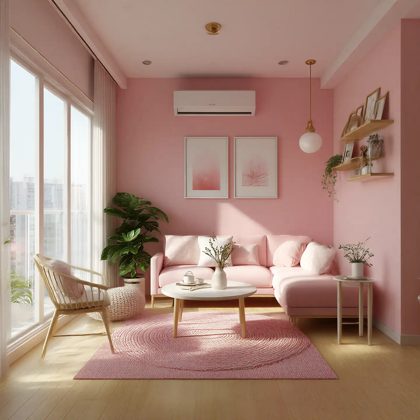 Spacious lounge with seating arrangement and decorative accents