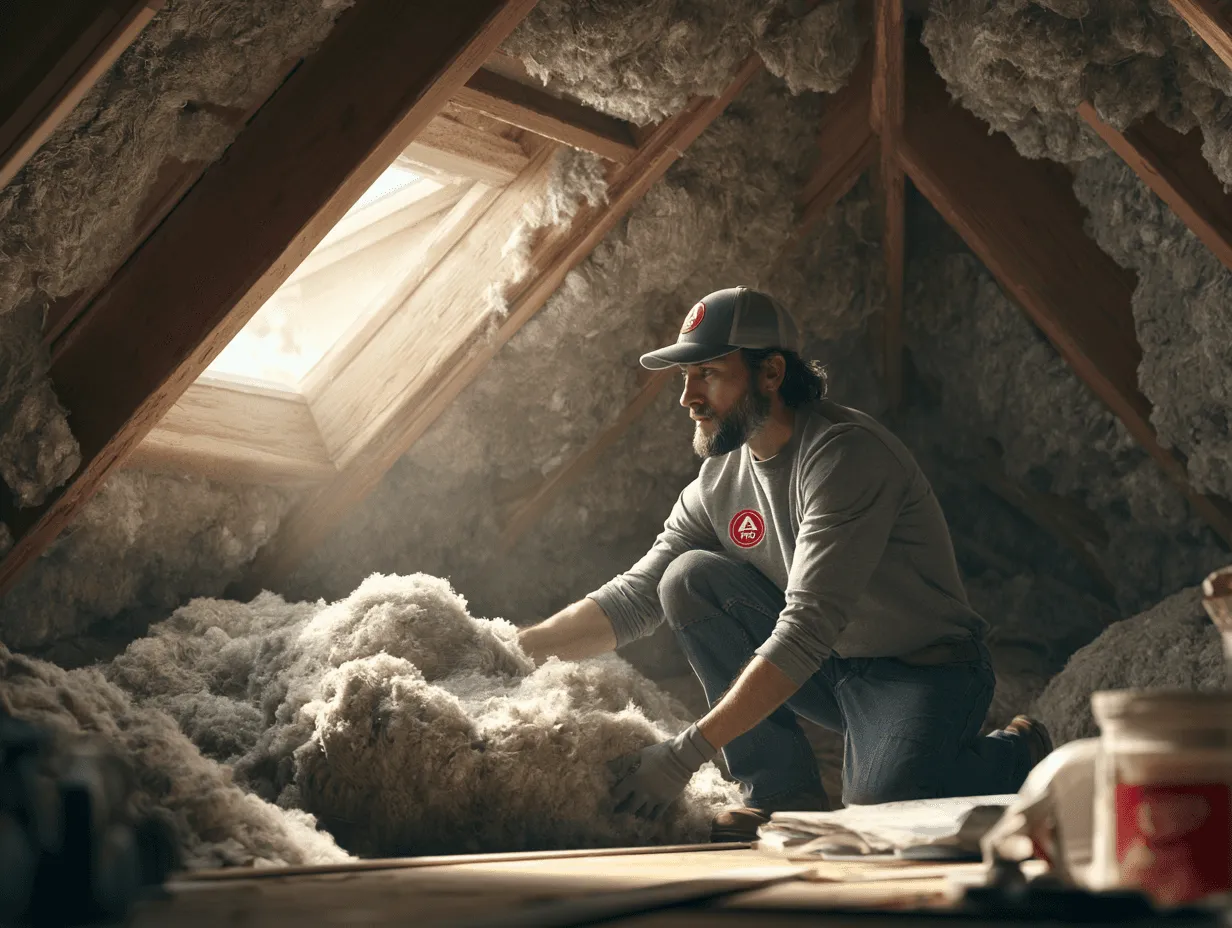 HVAC tech installing attic insulation
