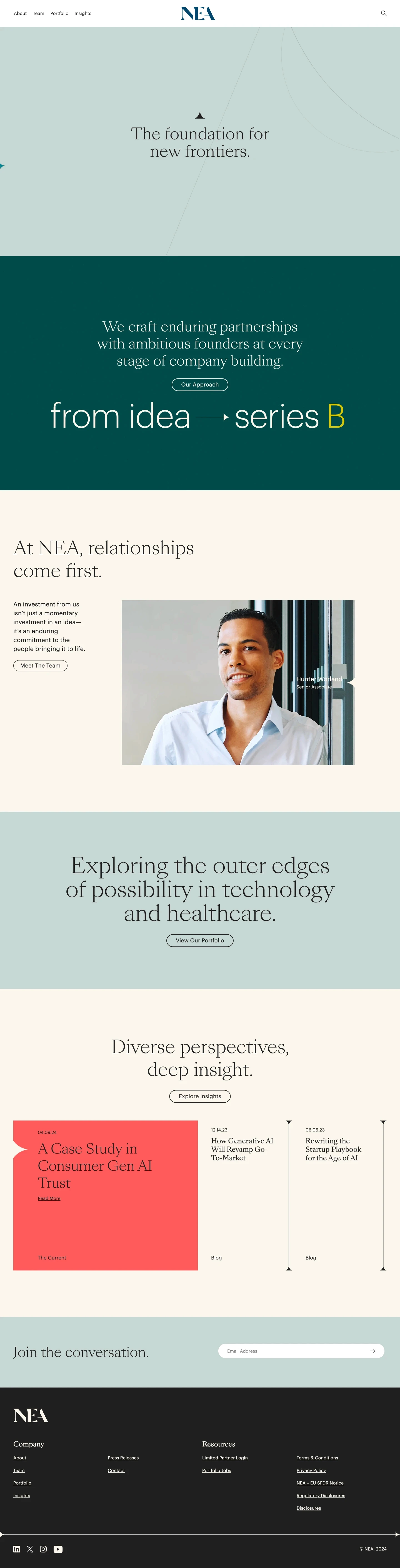 NEA landing page screenshot showcasing Tech design