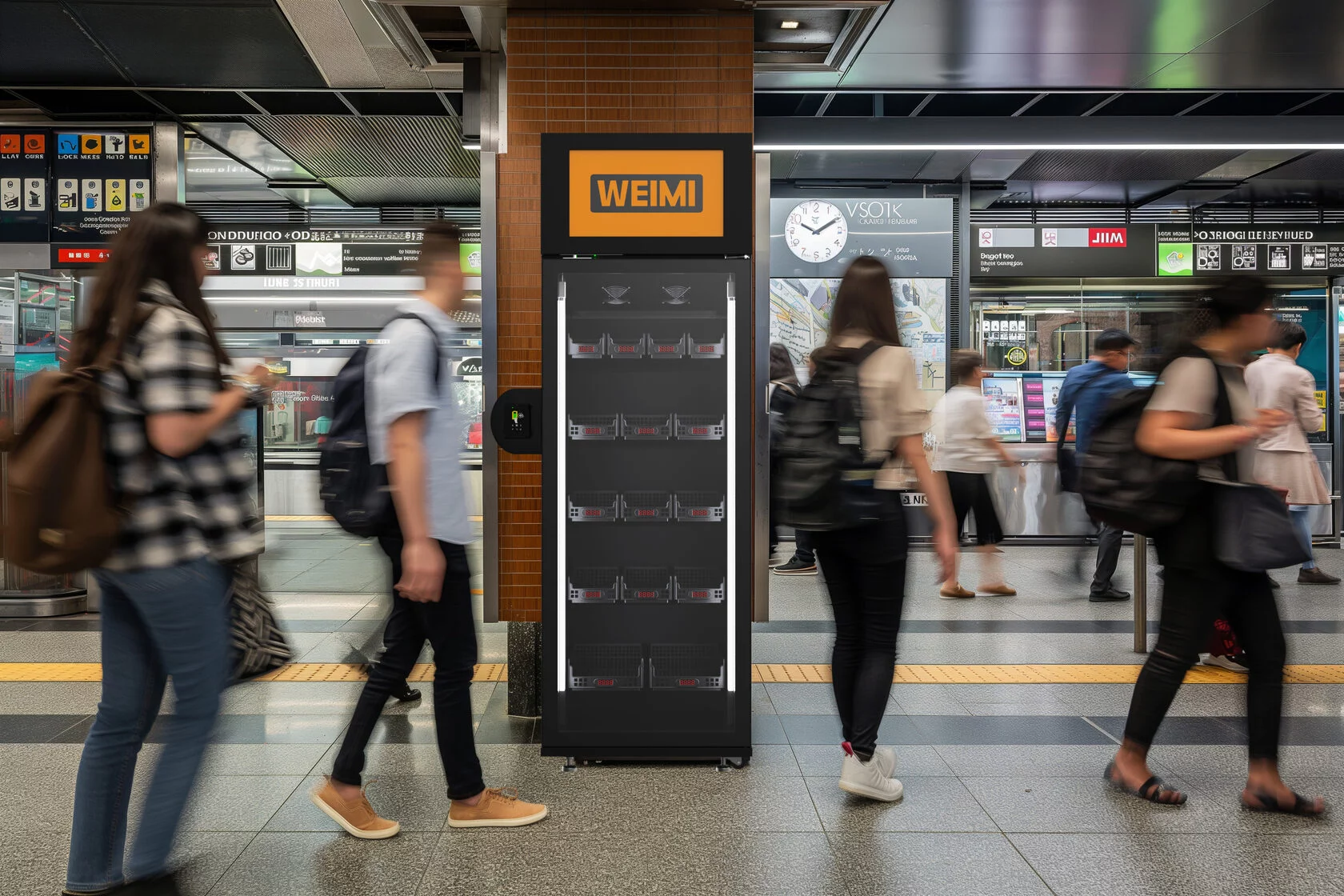 WEIMI viedais ledusskapis uzstādīts sabiedriskā transporta mezglā, blakus gājēju plūsmai